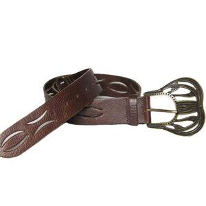 Antoniazzi Die Cut Italian Leather Belt Brown Made in Italy Women's Size M